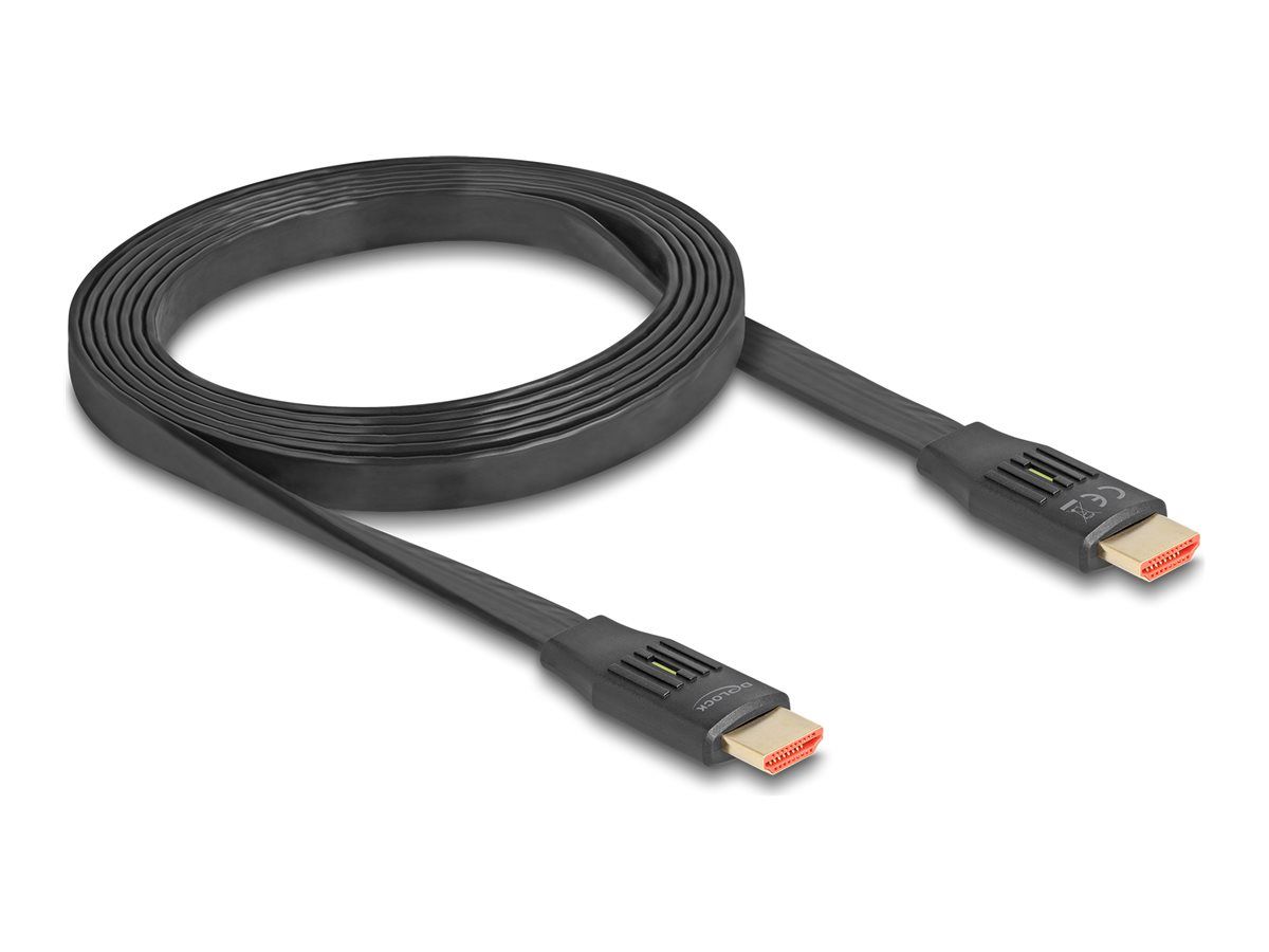 Delock Highspeed - HDMI-Kabel mit Ethernet - HDMI männlich zu HDMI männlich - 2 m - Schwarz - Flachband, bis zu 48 Gbps Datentransferrate, unterstützt 8K 60 Hz (7680 x 4320)
