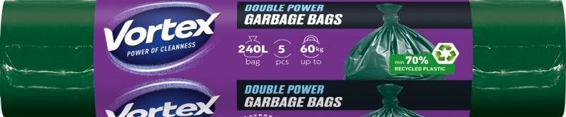 VORTEX DOUBLE POWER Zweilagige Müllbeutel LDPE schwarz 240L 5 Stk