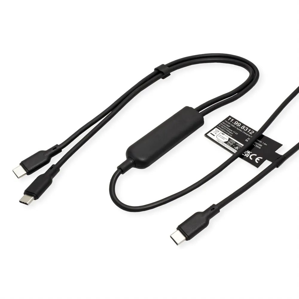 VALUE USB Typ C Split-Ladekabel, C - 2x C, ST/ST, max. 100W, schwarz, 1,8 m