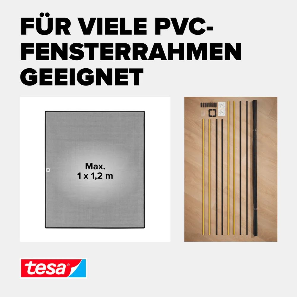tesa® Clip-On Insektenschutz 1,30 × 1,50 m – weiß – anpassbar & ohne Bohren – für Fensterrahmen