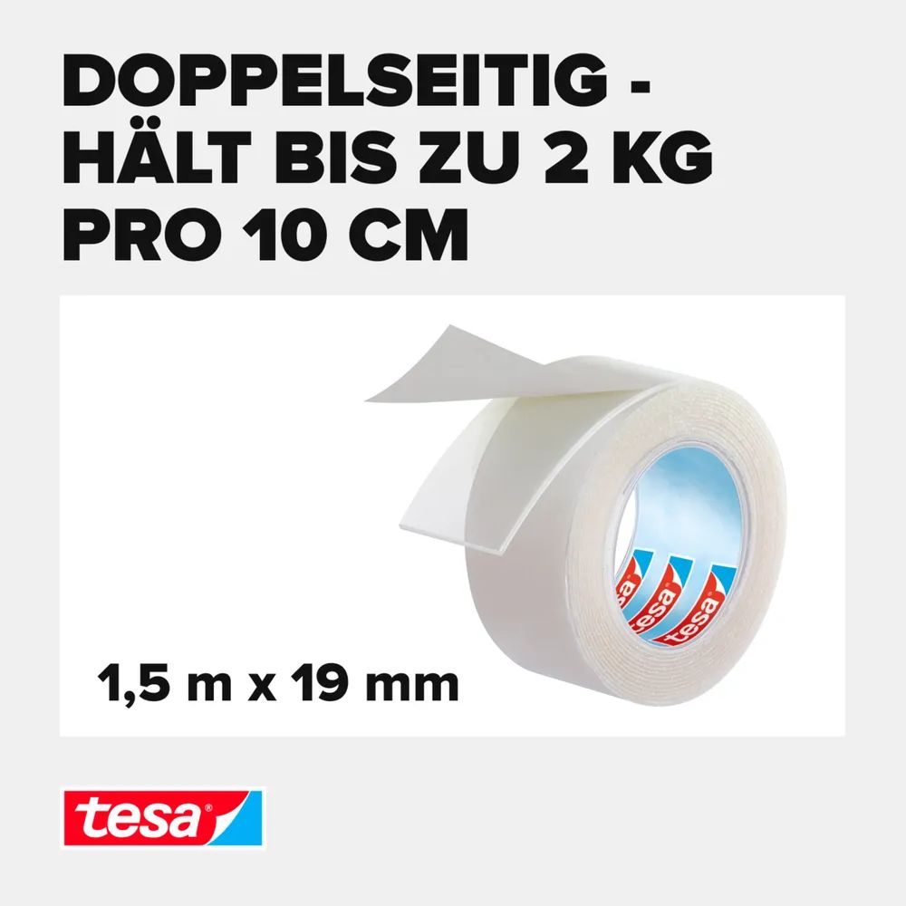 Tesa Powerbond - Doppelseitiges Klebeband - 19 mm x 1.5 m