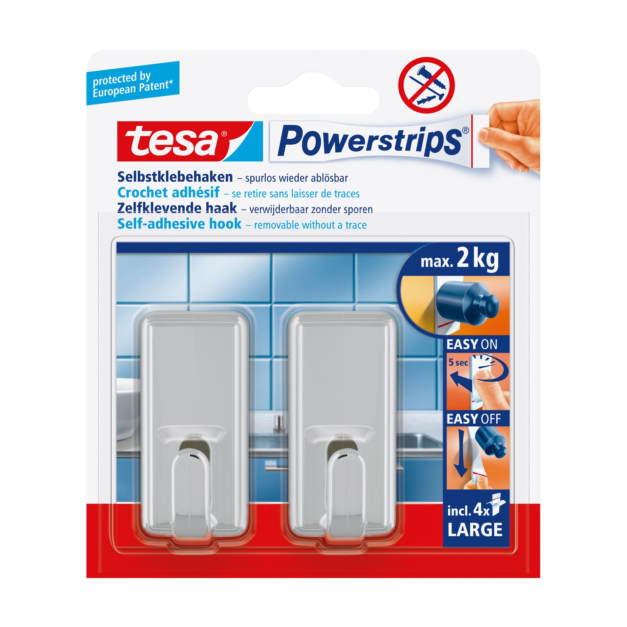 Tesa 58051 - Indoor - Universalhaken - Chrom - Kunststoff - Klebestreifen - 2 kg