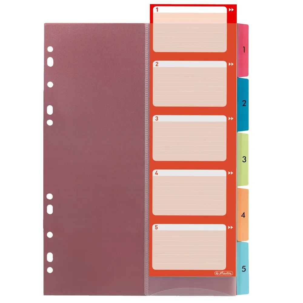 herlitz Ringbuchregister, A4, PP, 1-5 mit Indexblatt farbig, Prägung 1-5
