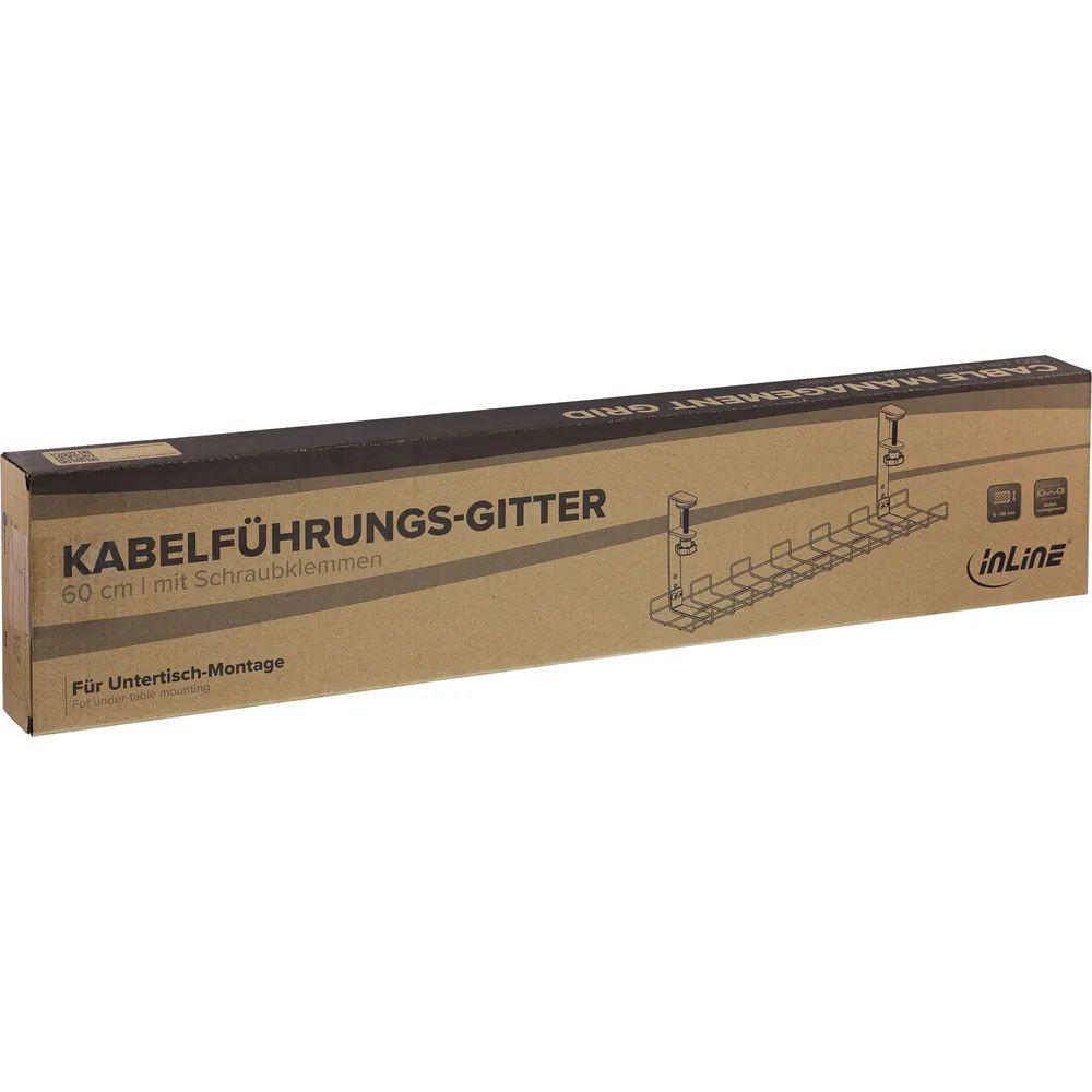 InLine Kabelführungs-Gitter 60cm für Tischmontage mit Schraubklemmen - schwarz