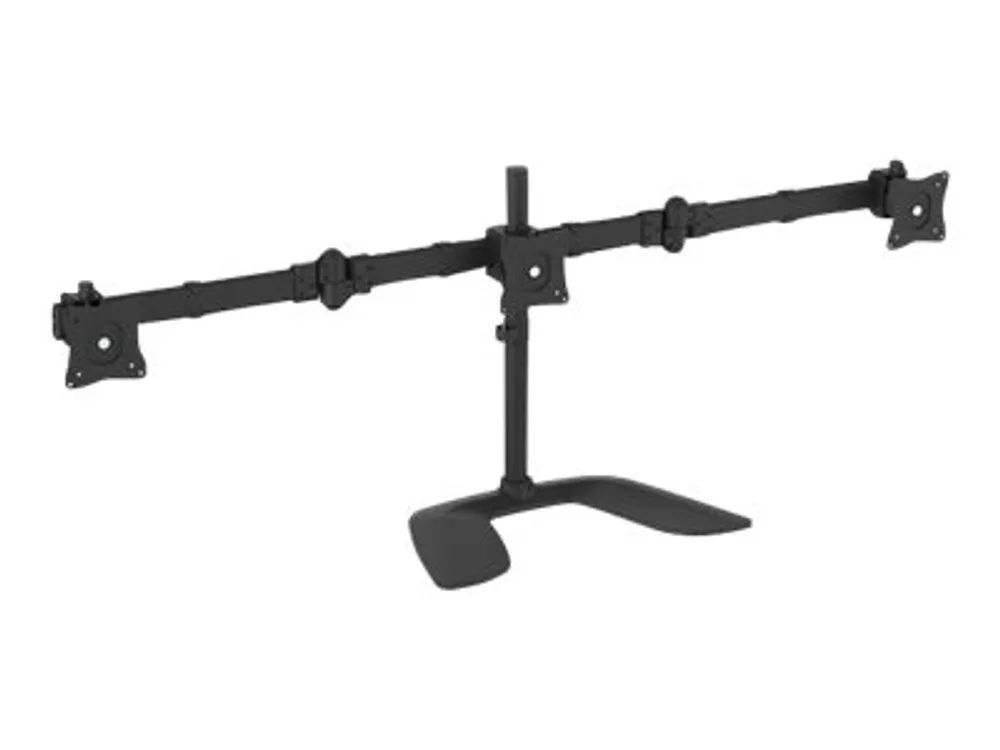 StarTech.com Dreifach Monitorhalterung - Schwenkbar - Stahl und Aluminium - für VESA Monitore bis zu 27 Zoll - 3fach Monitorarm - Aufstellung (Abschlusskappen, Stange, Bodenplatte, Querstange, Unterlegscheiben, Schrauben, Manschette, 2 Monitorarme, V