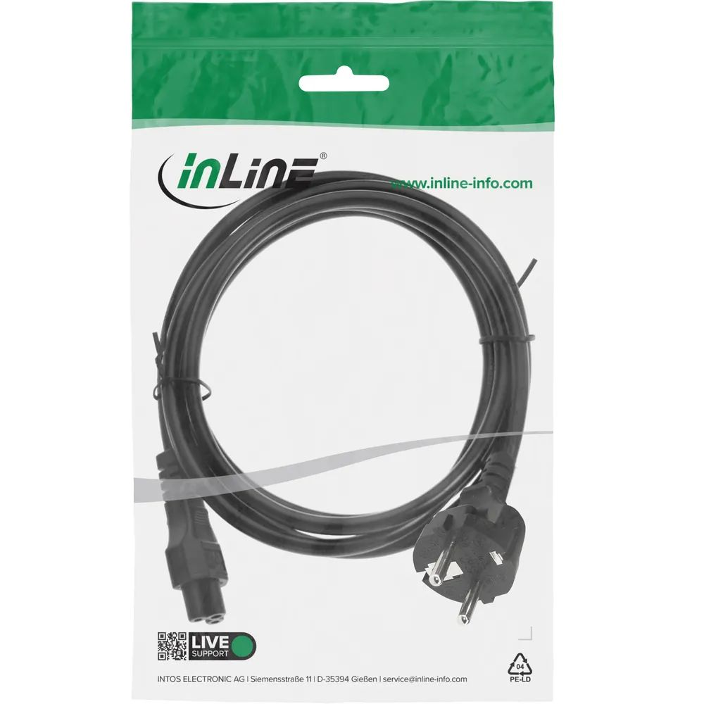 InLine Netzkabel für Notebook - 3pol C5 Kupplung - schwarz - 3m
