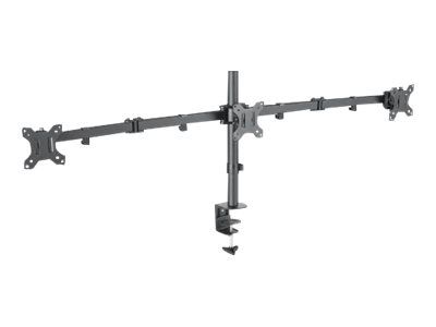 Manhattan TV & Monitor Mount, Desk, Double-Link Arms, 3 screens, Screen Sizes: 10-27", Black, Clamp Assembly, Triple Screen, VESA 75x75 to 100x100mm, Max 7kg (each)