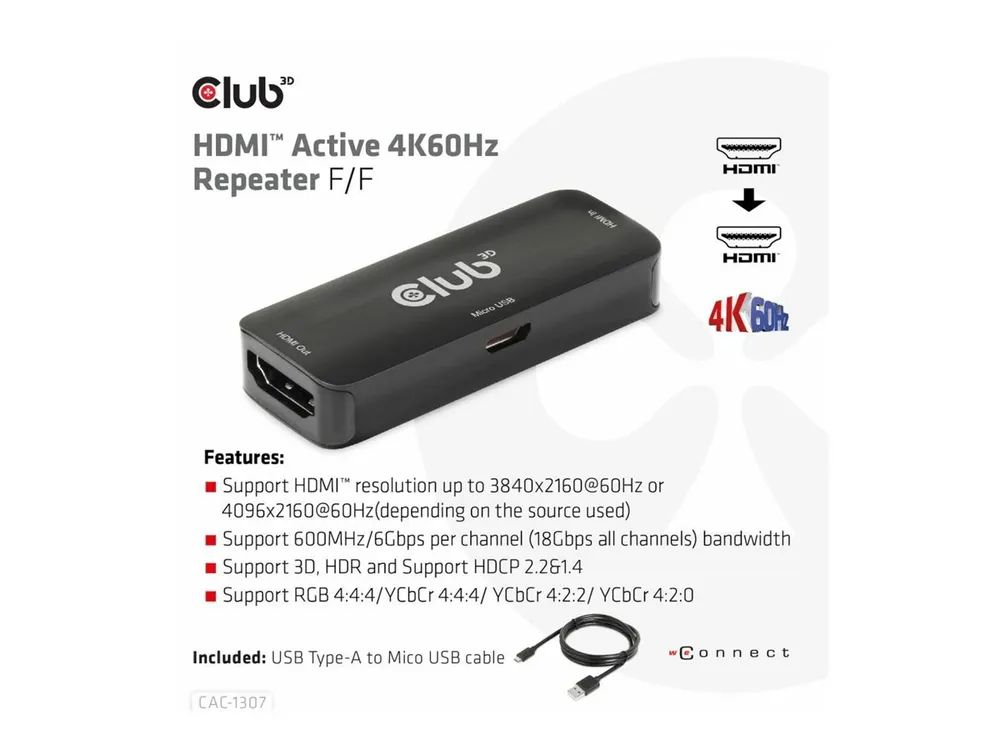 Club 3D Repeater - HDMI - 19 pin HDMI Type A (female)