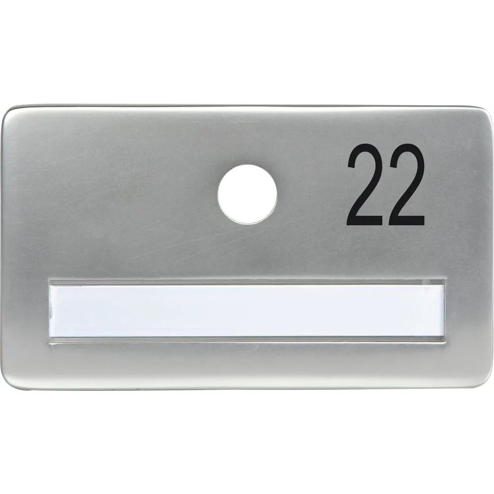 SOLIDO Namensschild ohne Spion, Bohrung ø 14, Alu silber eloxiert, Gravur Nr. 22