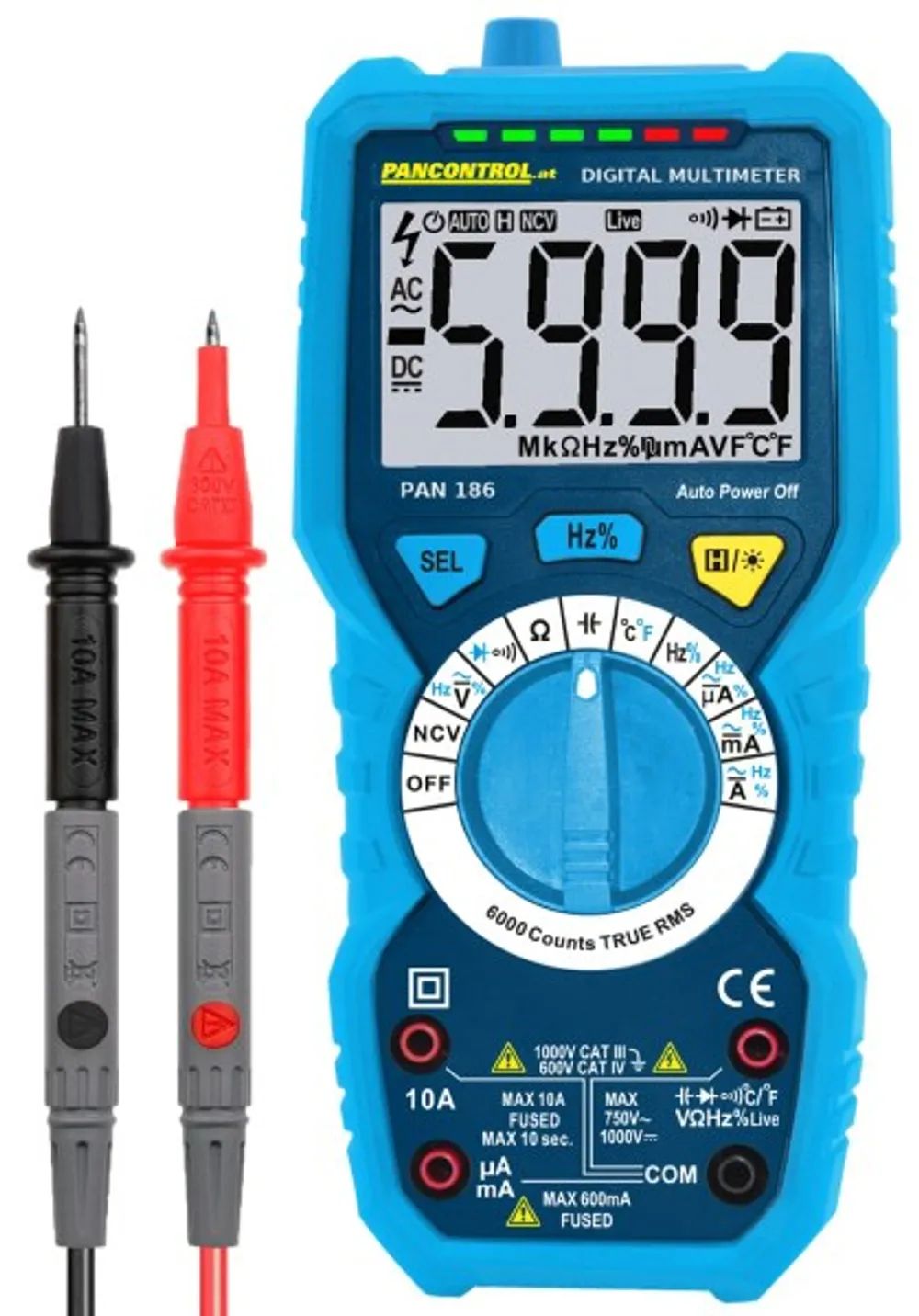 PANCONTROL Digital-Multimeter True RMS 1000V CAT III mit Temperatur-, Kapazitäts- und Frequenzmessung