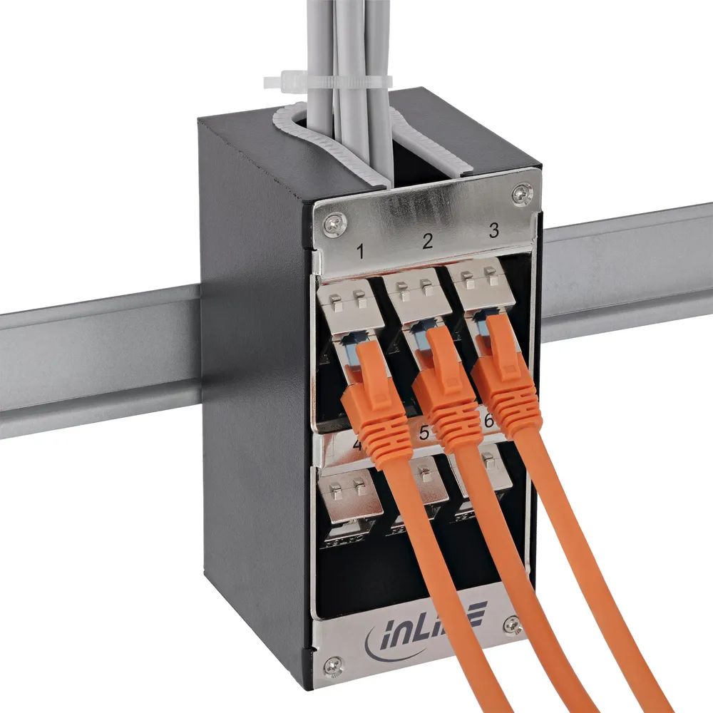 InLine Verteilerkasten 6-Port Cat.6A Wand-/Hutschiene inkl. Keystone-Module