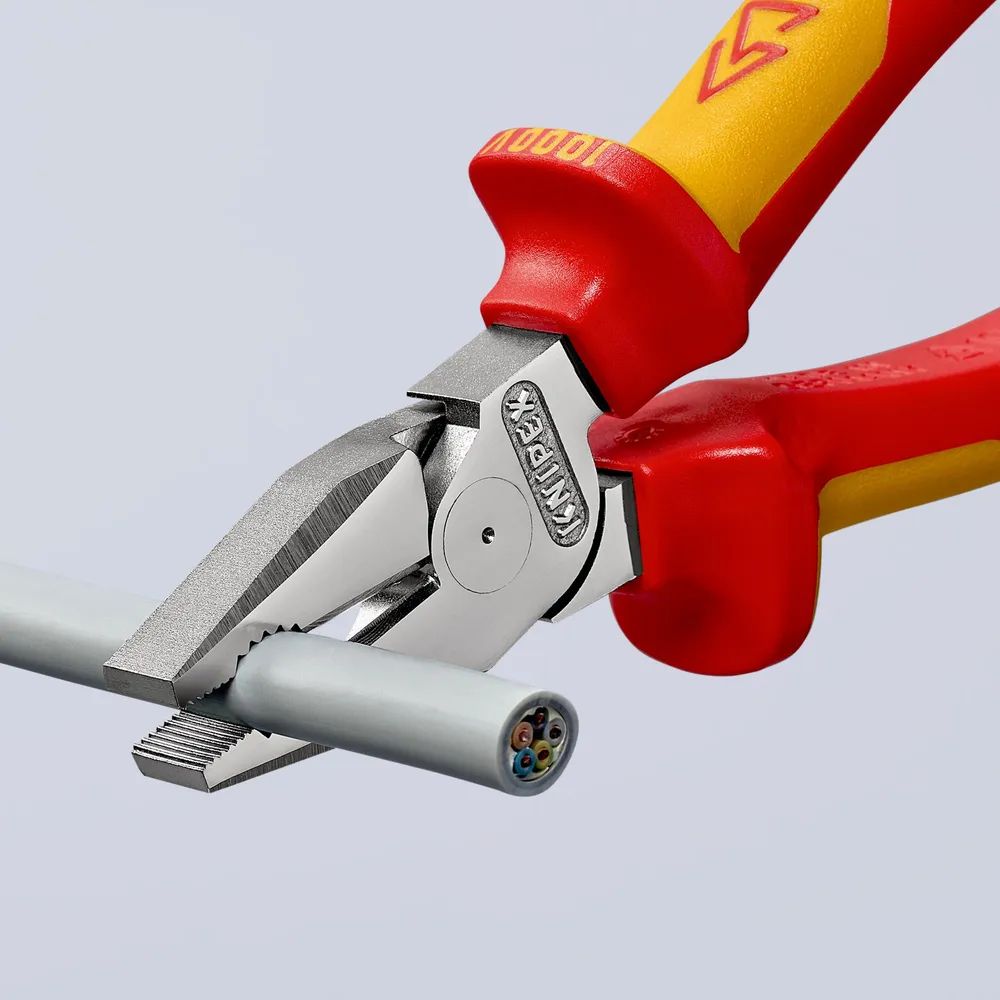 KNIPEX Kraft-Kombizange isoliert mit Mehrkomponenten-Hüllen, VDE-geprüft verchromt 225 mm