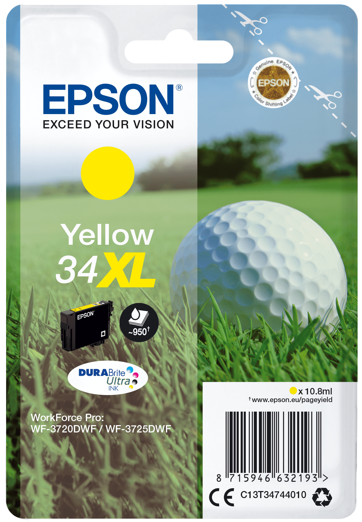 Epson 34 Tinte Golfball Singe, XL, gelb