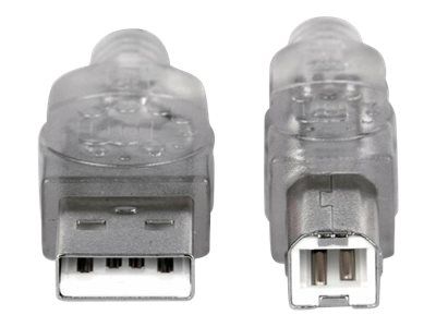 Manhattan USB-A to USB-B Cable, 3m, Male to Male, Translucent Silver, 480 Mbps (USB 2.0)