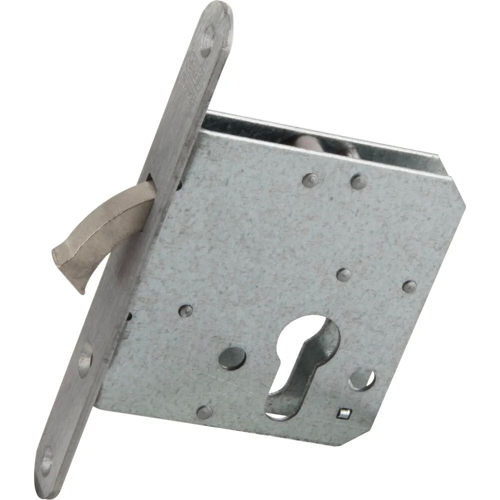 ASSA ABLOY NEDERLAND B.V.***  Schiebetürschloss m. vernickeltem Bogenriegel, PZ, DM 65, Stulp rund, Edelstahl
