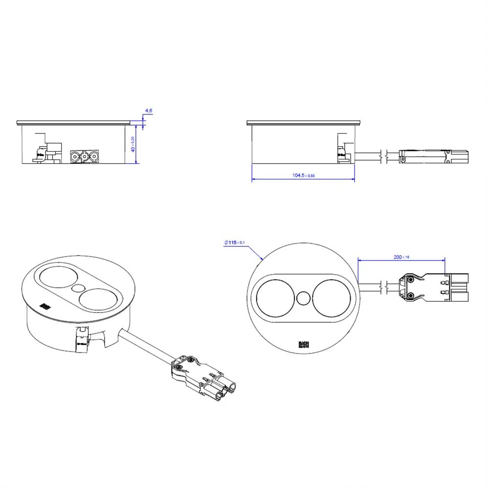 BACHMANN TWIST 2 1xUTE 1xUSB A/C 22W 0,2m GST18 silber rund