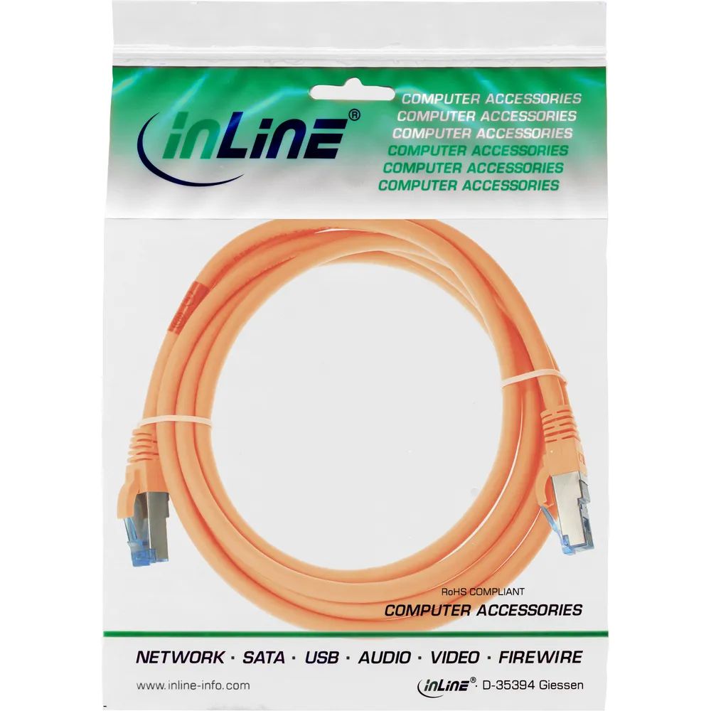 InLine Patchkabel - S/FTP (PiMf) - Cat.6A - halogenfrei - orange - 1m