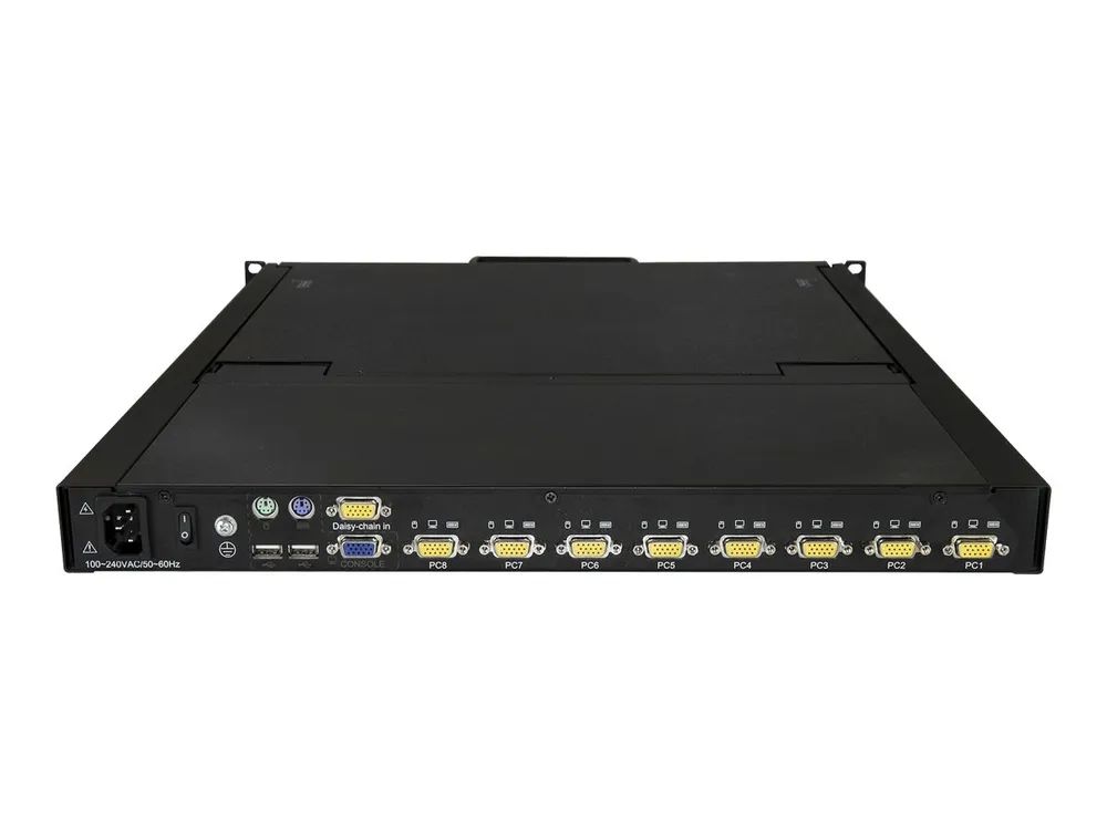 StarTech.com 8 Port Rack KVM Konsole mit 1,8 m Kabeln - US Tastatur(QWERTY), Integrierter KVM Switch mit 19" LCD Monitor - 1HE LCD KVM Konsole - OSD KVM - 50.000 MTBF - USB + VGA(RKCONS1908K) - KVM-Konsole mit KVM-Switch - 8 Anschlüsse - PS/2, USB - 