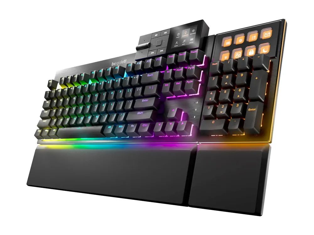 Be Quiet! Dark Mount - Tastatur - 100% - mit Mediendock, Anpassbare Displaytasten - hintergrundbeleuchtet - USB - QWERTY - USA - Tastenschalter: be quiet! Silent Tactile (hot-swappable)