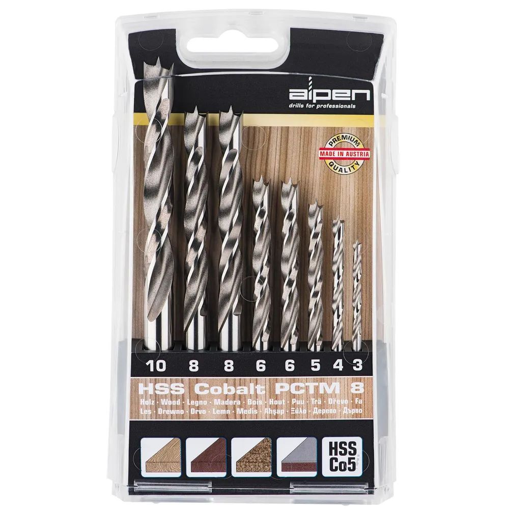 ALPEN Holzspiralbohrer Kassette PCTM 8 HSS Cobalt Bohrer ø 3 - 8 mm 8-teilig