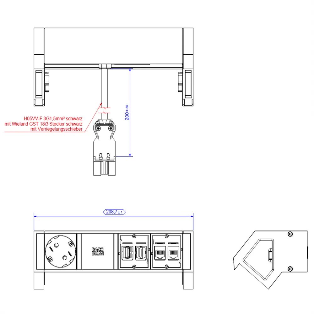 BACHMANN DESK2 1xCEE7/3 1xHDMI 2xCAT6A