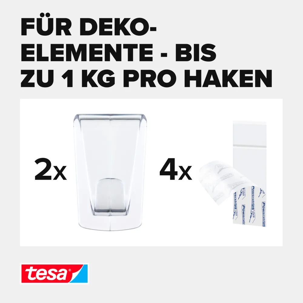 Tesa Powerstrips transparent Deco Haken Large