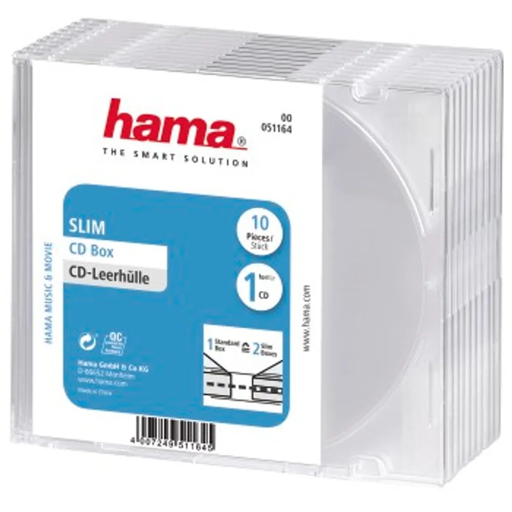 Hama CD-Leerhülle Slim, 10er-Pack, Transparent