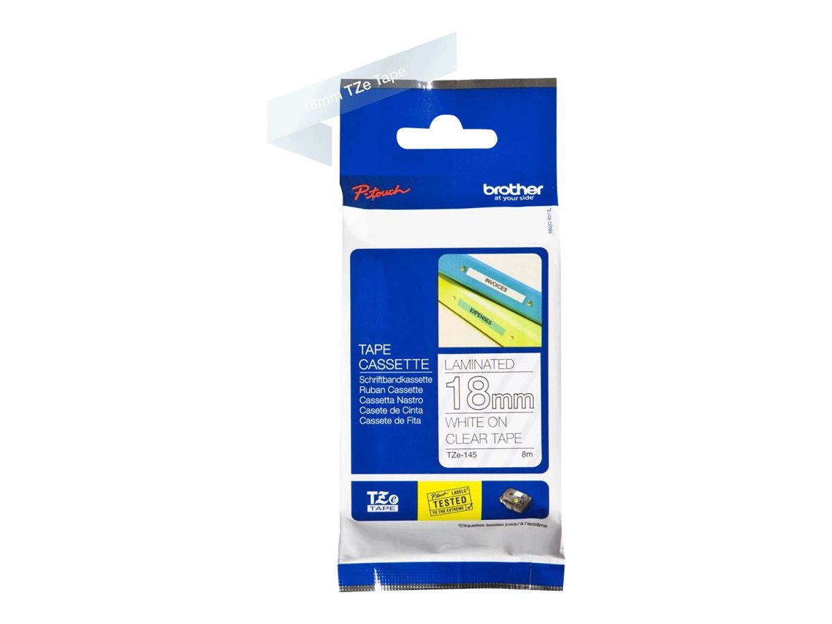 Brother TZe-145 - Standard-Klebstoff - weiß auf durchsichtig - Rolle (1,8 cm x 8 m)